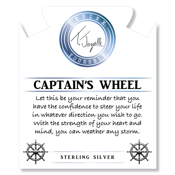 Green Shell Gemstone Bracelet with Captain Wheel Sterling Silver Charm