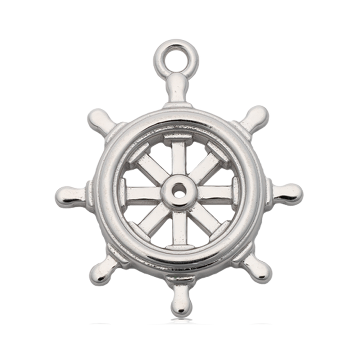 Green Shell Gemstone Bracelet with Captain Wheel Sterling Silver Charm