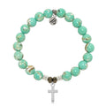 Light Green Shell Gemstone Bracelet with Cross Sterling Silver Charm