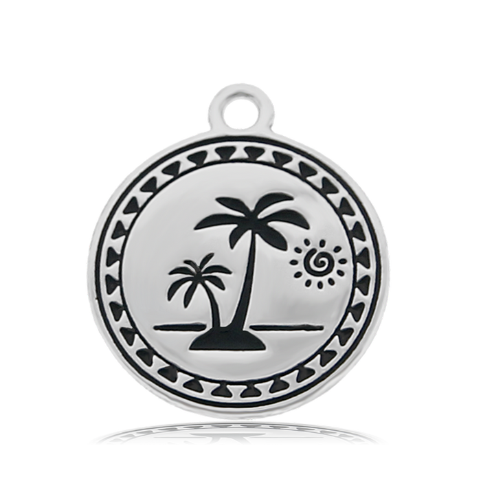 Light Green Shell Gemstone Bracelet with Palm Tree Sterling Silver Charm