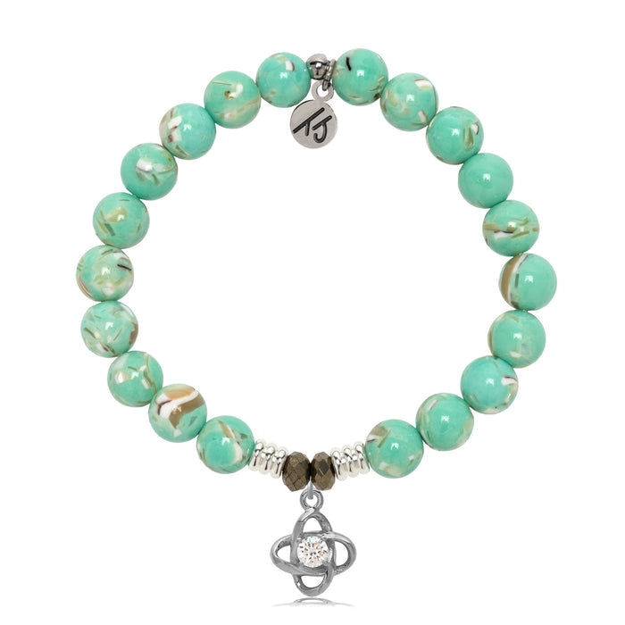 Light Green Shell Gemstone Bracelet with Stronger Together Sterling Silver Charm