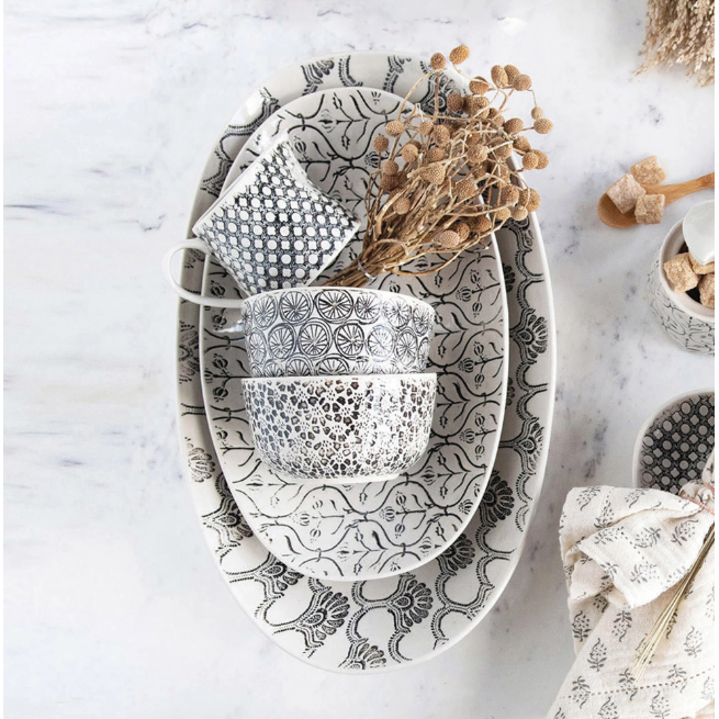Hand-Stamped Stoneware Serving Bowl