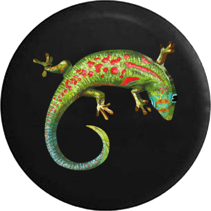 Island Gecko Green Blue Red Tropical Lizard RV Camper Spare Tire Cover-35 inch