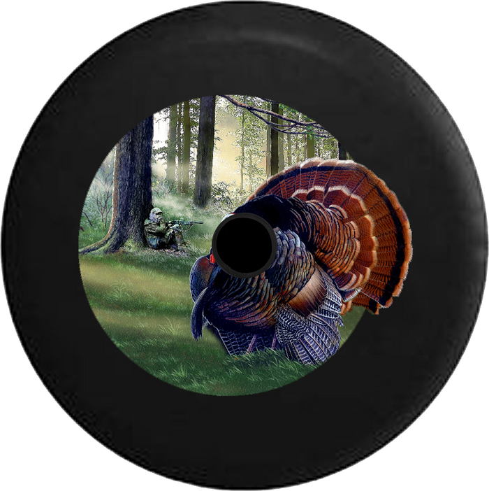 Jeep Wrangler JL Backup Camera Day Wild Turkey Hunting in a Field RV Camper Spare Tire Cover-35 inch