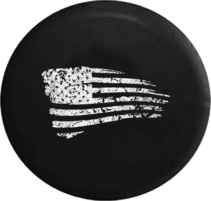 Jeep Wrangler Tire Cover With Distressed Waving American Flag Print (Wrangler JK, TJ, YJ)