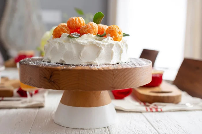Large Wood Cake Stand with White Base