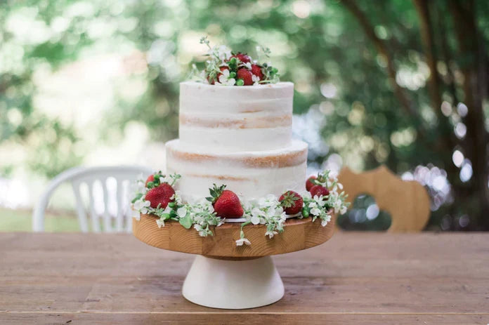 Large Wood Cake Stand with White Base