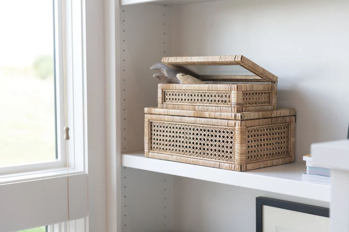 Large Woven Box With Glass Lid