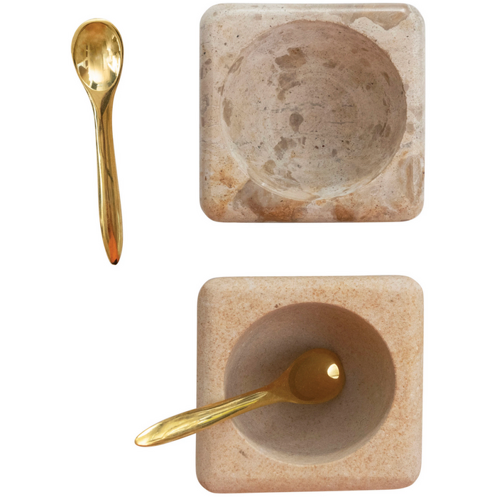 Marble/Sandstone Pinch Pot with Brass Spoon