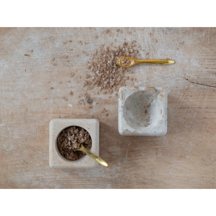 Marble/Sandstone Pinch Pot with Brass Spoon