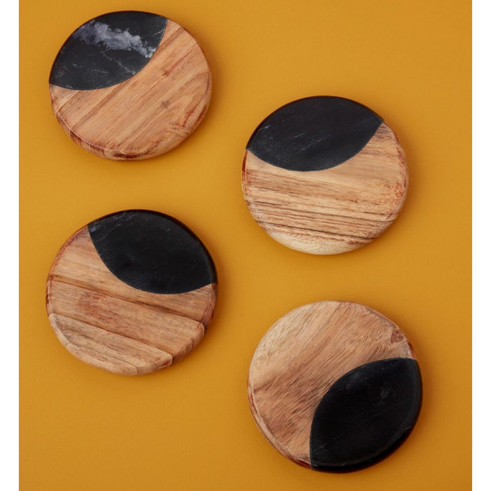 Marine Black Marble & Acacia Coasters