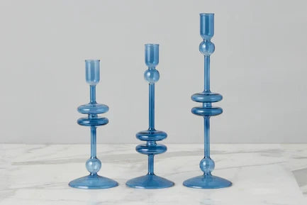 MEDIUM SAPPHIRE GLASS CANDLESTICK