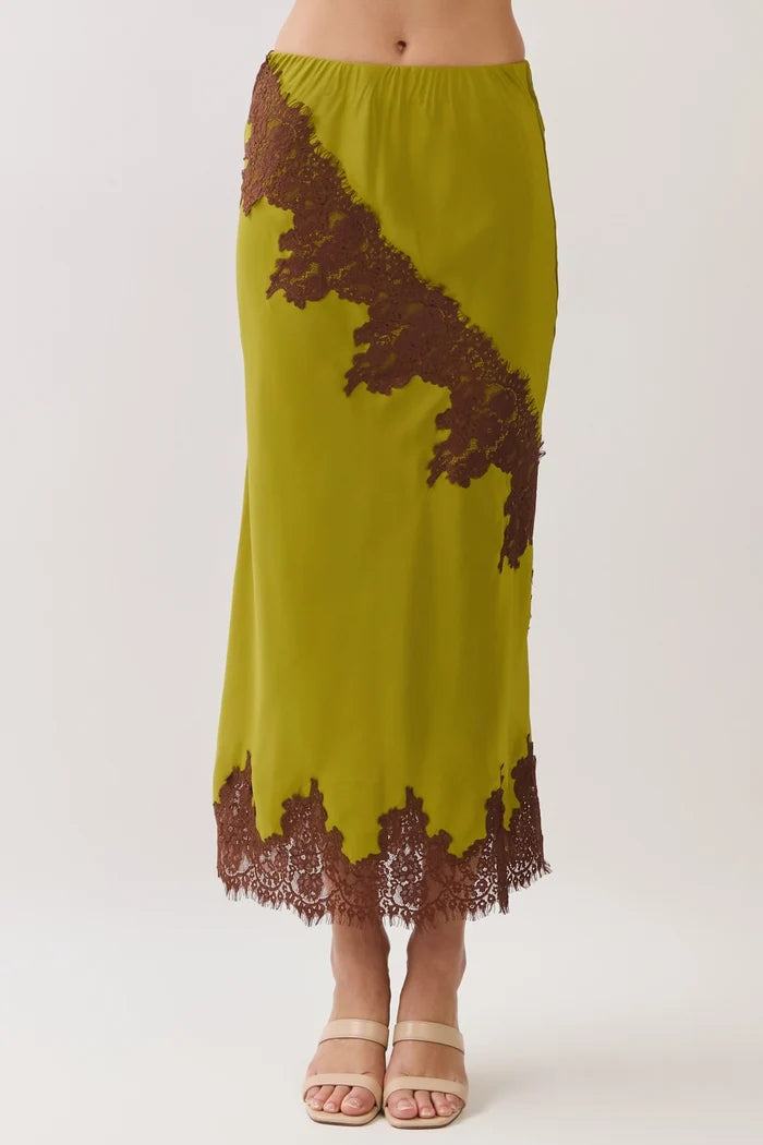Midi Skirt with Eyelash Lace Trim Detail