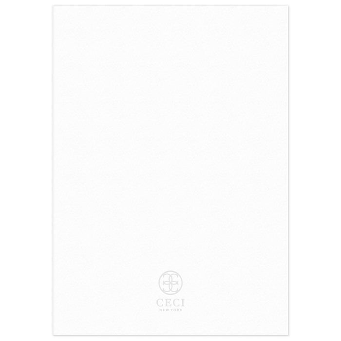 White blank back of a save the date with a gray Ceci New York circle logo at the bottom.