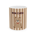 Mon Chéri Teddy Mug — Cute Striped Ceramic Coffee Cup (11oz, 15oz)