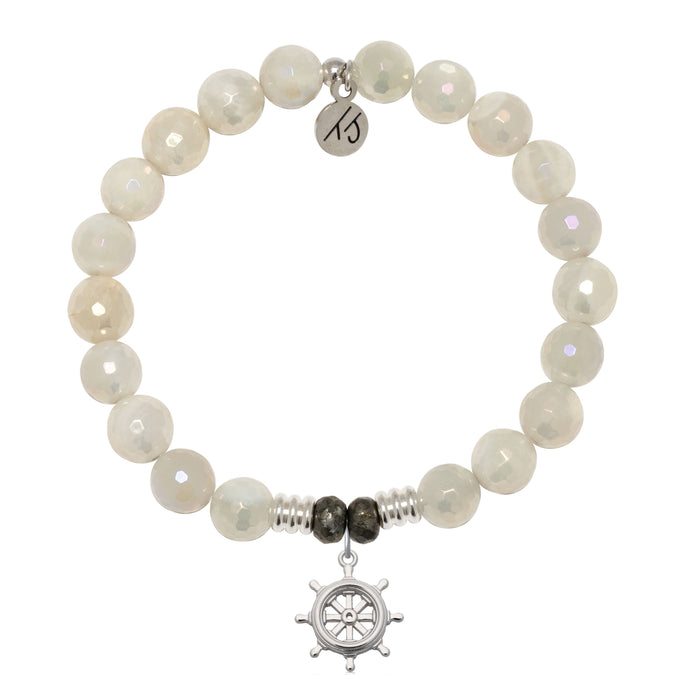 Moonstone Gemstone Bracelet with Captain Wheel Sterling Silver Charm