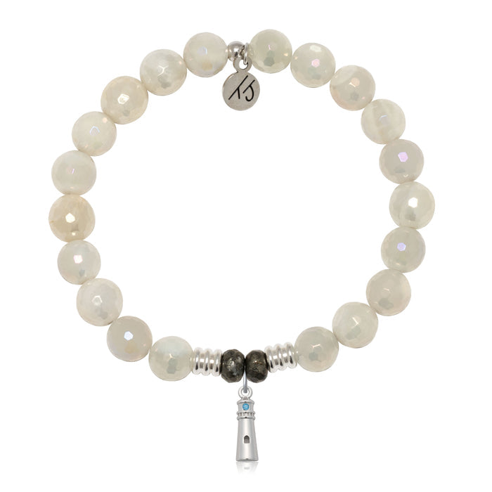 Moonstone Gemstone Bracelet with Lighthouse Sterling Silver Charm