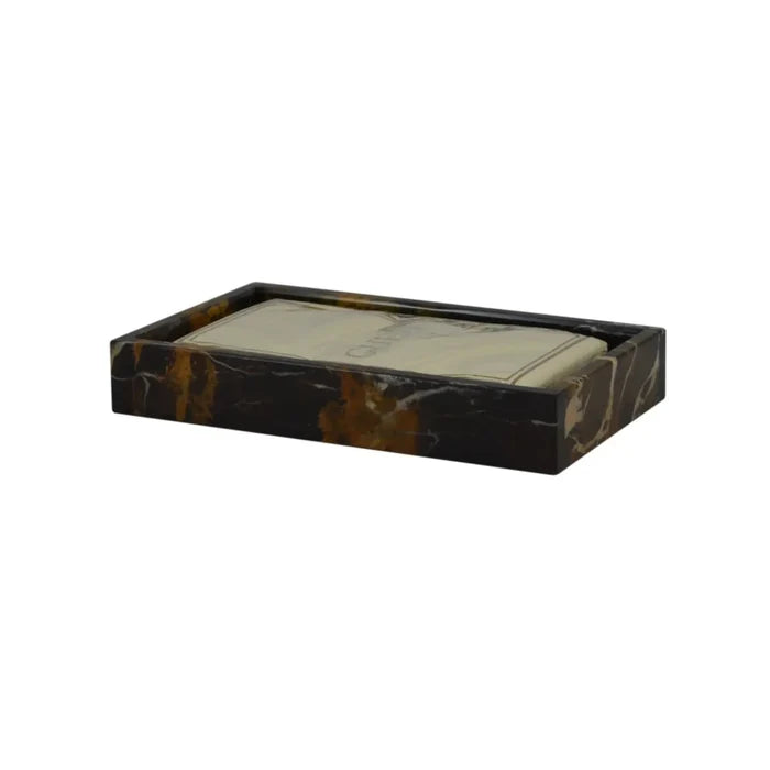 Black marble tray with gold veining, glossy rectangular serving tray