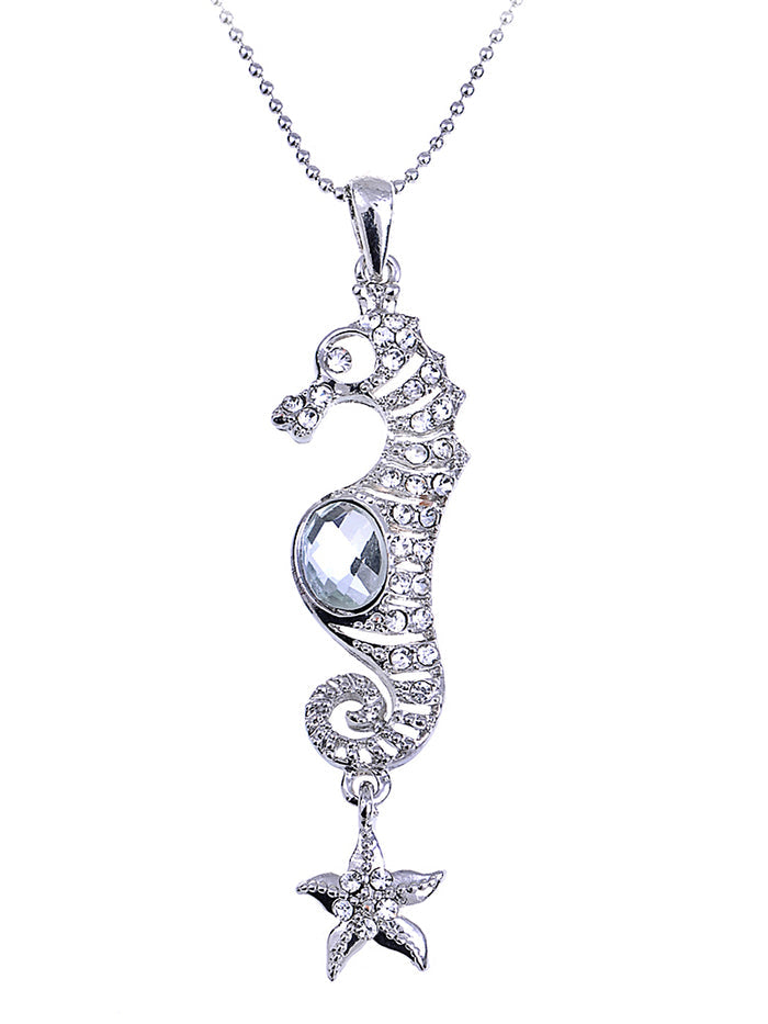 Nautical Seahorse Starfish Pendant Necklace - ALILANG.COM