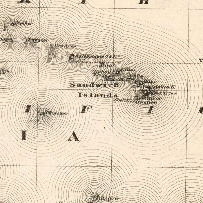 Old Map of Oceania by MacDonald, 1881: Washington meridian, hachures & bathymetric lines, European possessions