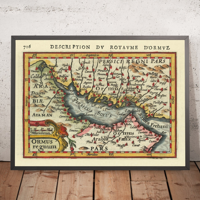 Old Map of the Persian Gulf and Straits of Hormuz by Bertius, 1600: Bahrain, Qatar, al‑Qatif