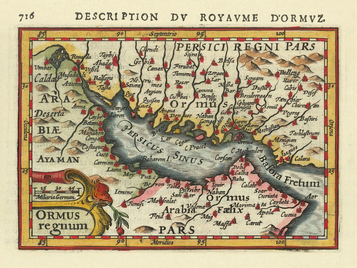 Old Map of the Persian Gulf and Straits of Hormuz by Bertius, 1600: Bahrain, Qatar, al‑Qatif