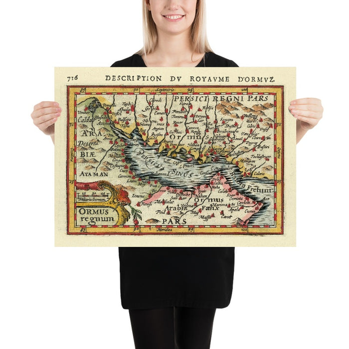 Old Map of the Persian Gulf and Straits of Hormuz by Bertius, 1600: Bahrain, Qatar, al‑Qatif