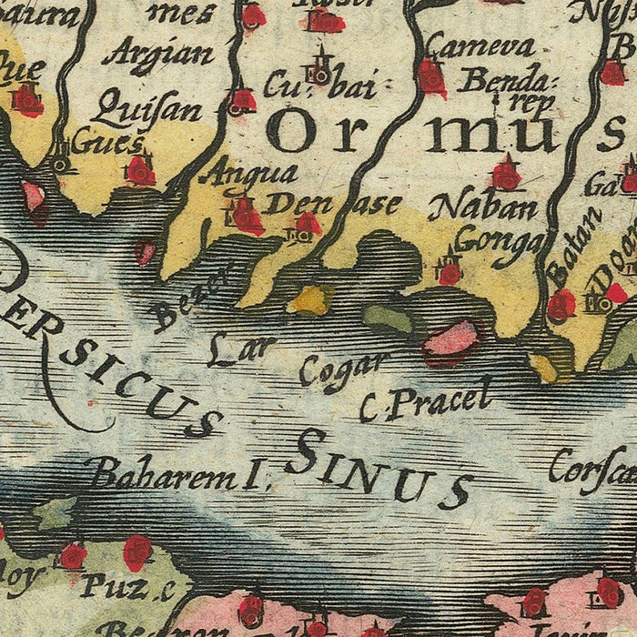 Old Map of the Persian Gulf and Straits of Hormuz by Bertius, 1600: Bahrain, Qatar, al‑Qatif
