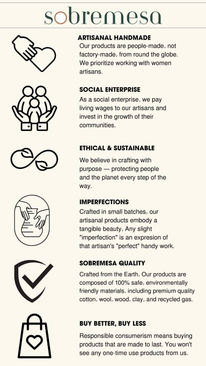 Sobremeso quality and sustainability info card with icons