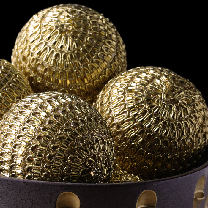 Set of 4 Glitter Ornamented Christmas Baubles - BONADEA