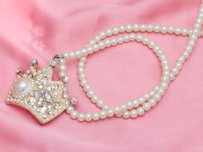 Pearl Bead Strand Byzantine Royal King Crown Pendant Necklace