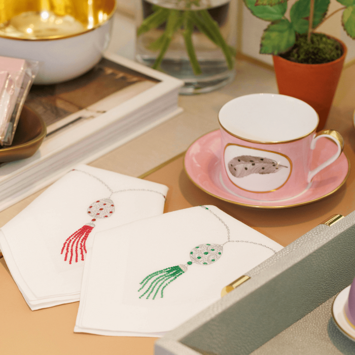 Pendant Hand-Embroidered Dinner Napkin Ruby