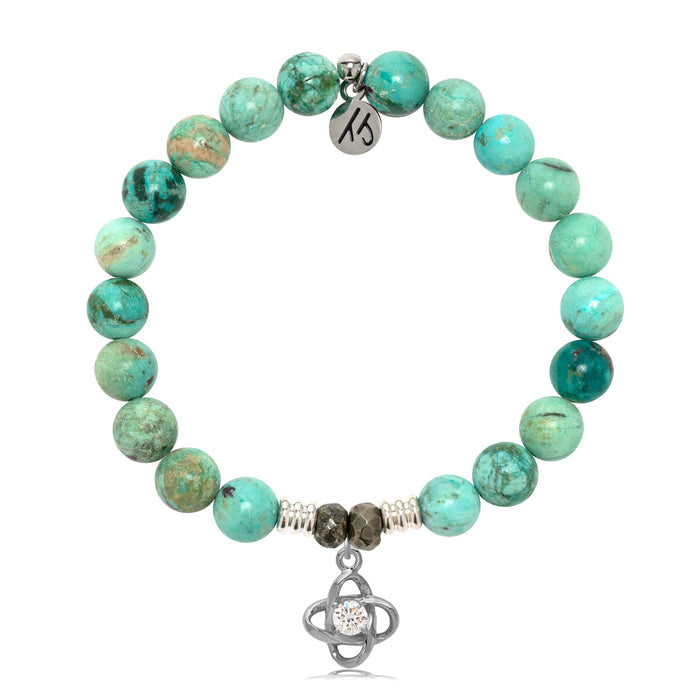 Peruvian Turquoise Gemstone Bracelet with Stronger Together Sterling Silver Charm
