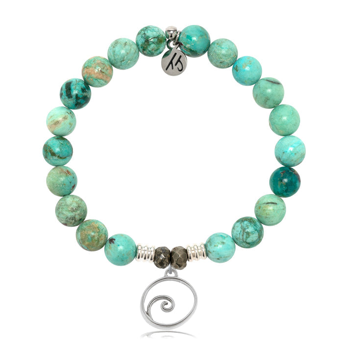 Peruvian Turquoise Gemstone Bracelet with Wave Sterling Silver Charm