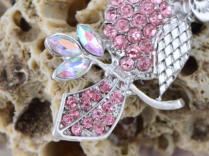 Pink Leaf Owl Bird Pendant Necklace