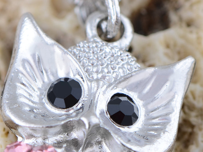 Pink Leaf Owl Bird Pendant Necklace