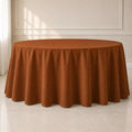 Cinnamon brown round tablecloth, durable and seamless table cover.