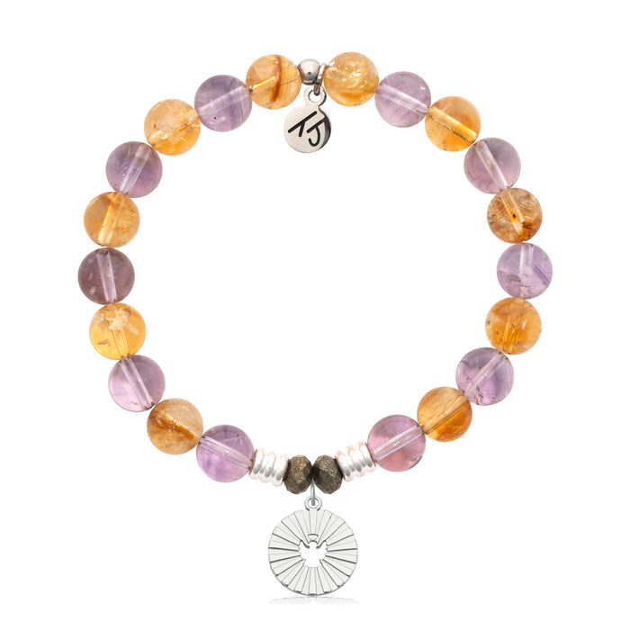 Prayers Collection: Amethyst Citrine Gemstone Bracelet with Prayers of Angels Sterling Silver Charm