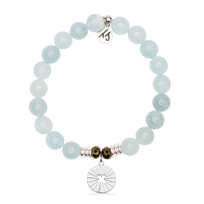 Prayers Collection: Blue Aquamarine Gemstone Bracelet with Prayers of Luck Sterling Silver Charm