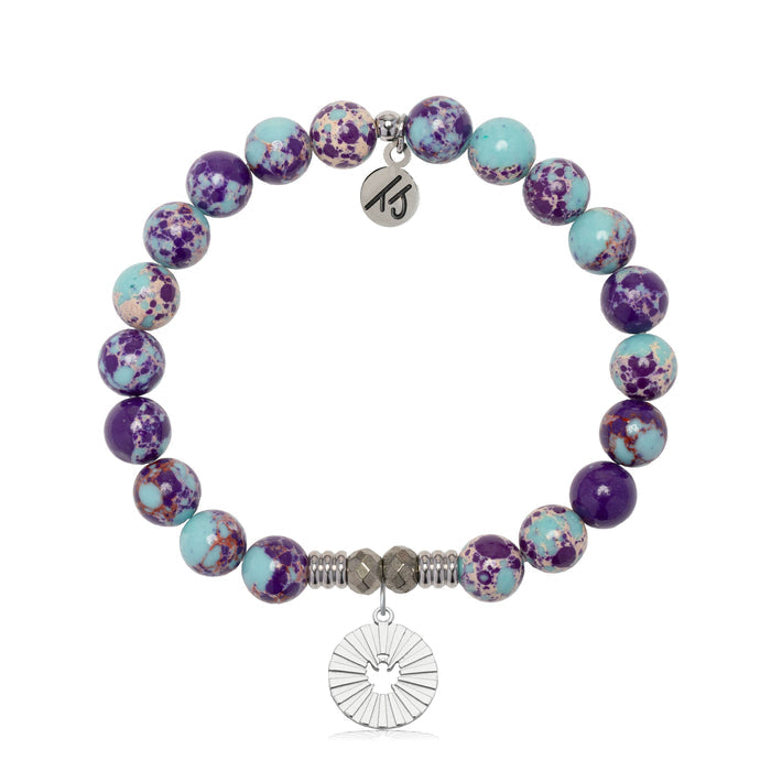 Prayers Collection: Purple Blue Jasper Gemstone Bracelet with Prayers of Angels Sterling Silver Charm