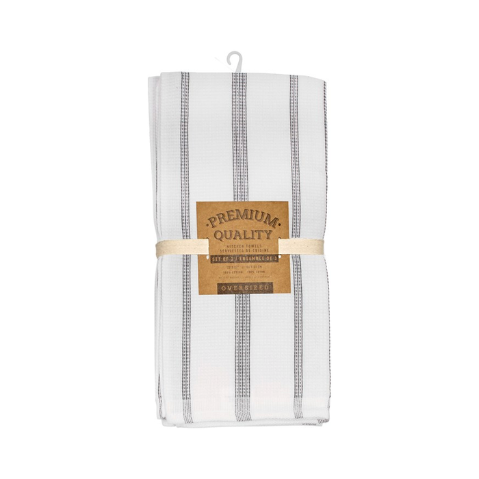 Premium Quality Kitchen Towel Set Of 3 in Pin Stripe Grey