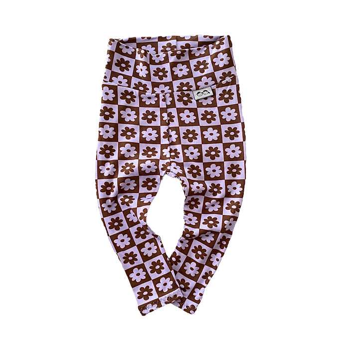 Purple and White Checkered Florals Leggings and/or Headbands