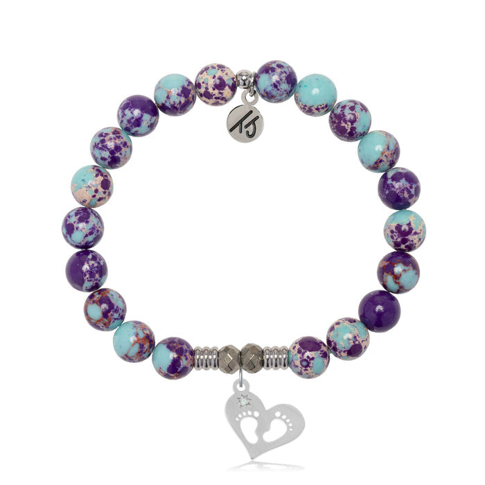 Purple Blue Jasper Gemstone Bracelet with Baby Feet Sterling Silver Charm
