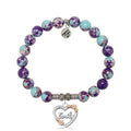 Purple Blue Jasper Gemstone Bracelet with Heart Family Sterling Silver Charm