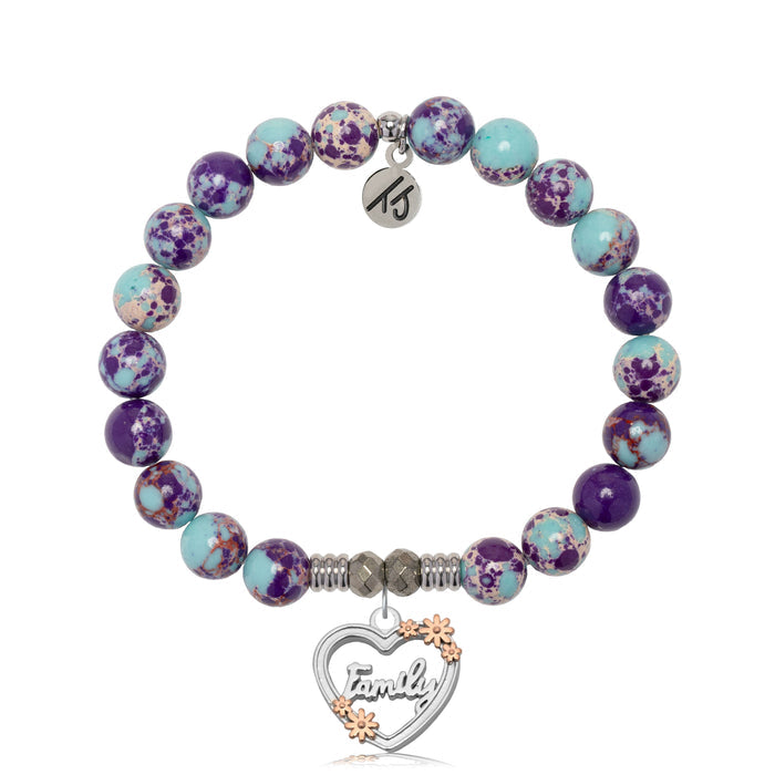 Purple Blue Jasper Gemstone Bracelet with Heart Family Sterling Silver Charm