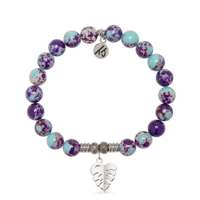 Purple Blue Jasper Gemstone Bracelet with Paradise Sterling Silver Charm