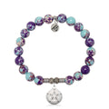 Purple Blue Jasper Gemstone Bracelet with Sand Dollar CZ Sterling Silver Charm