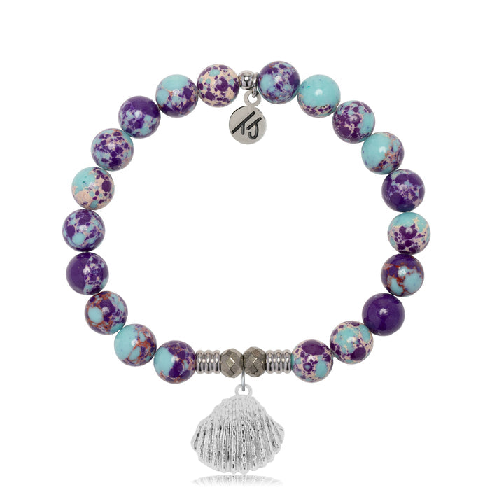 Purple Blue Jasper Gemstone Bracelet with Seashell Sterling Silver Charm