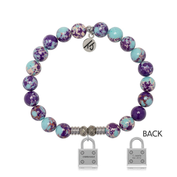 Purple Blue Jasper Gemstone Bracelet with Unbreakable Sterling Silver Charm