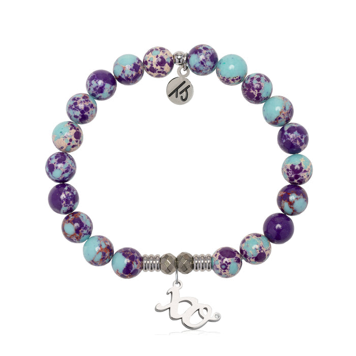 Purple Blue Jasper Gemstone Bracelet with XO Sterling Silver Charm